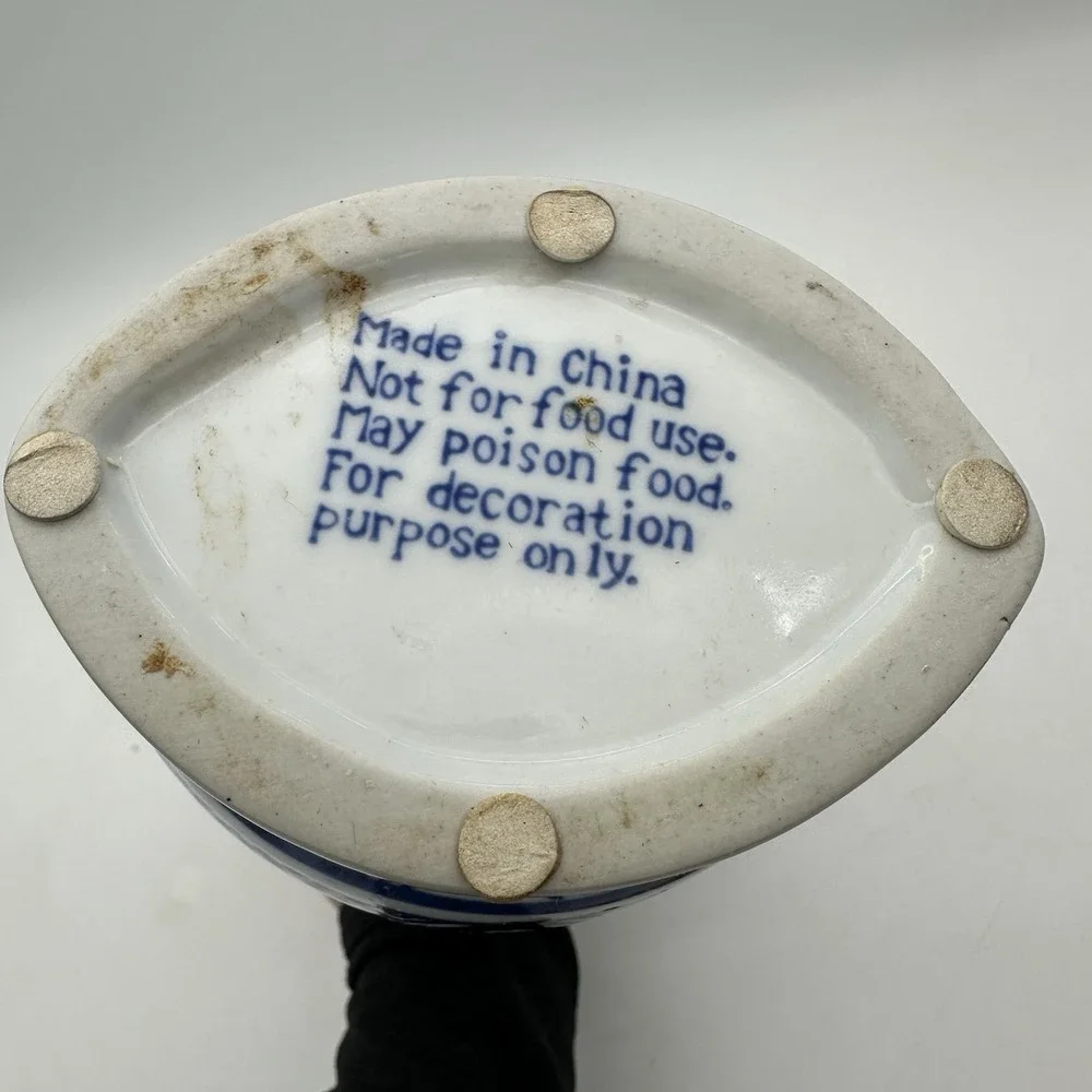 Vintage Blue and White Albarellos Vase Chinese Inspired Design 2 Handles 12